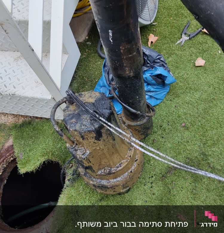 משאבה מלוכלכת ליד צינור ובור פתוח